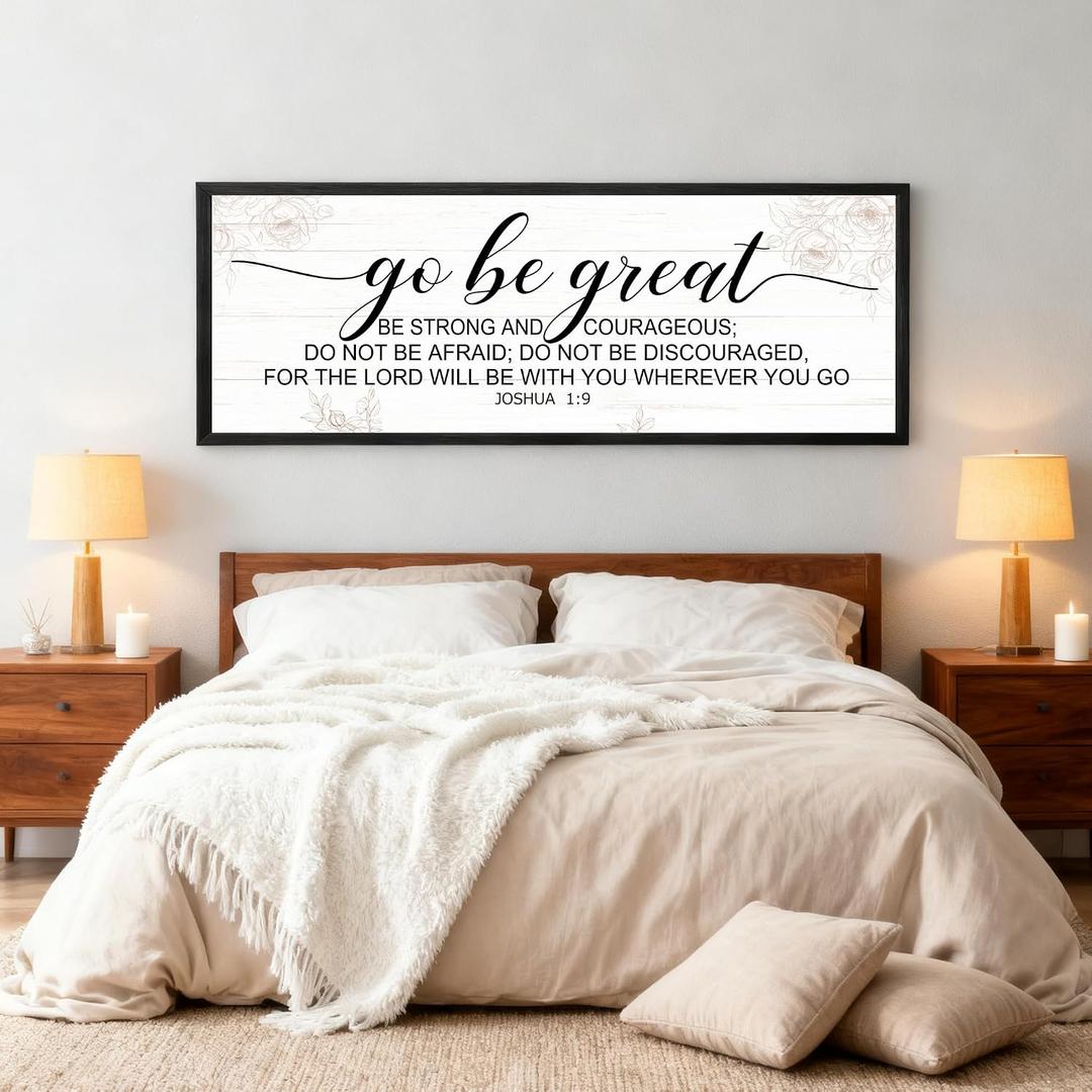 Go Be Great Framed Wall Art, Positive Religious Black Bible Verse for Christian God Jesus Christ Prayer, 40''×15'' Vintage Rustic Long Holy Catholic Scripture Decor Black