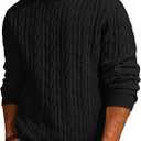 PJ PAUL JONES Mens Sweater Crewneck Cable Knit Pullover Sweater Casual Twist Textured Sweaters (Black)