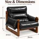 Genuine Leather Accent Chair, Solid Rubberwood Frame, Mid Century, Black, One Size, 
Material	Rubberwood
Product Dimensions	37.4"D x 25.59"W x 29.52"H
Size	One Size