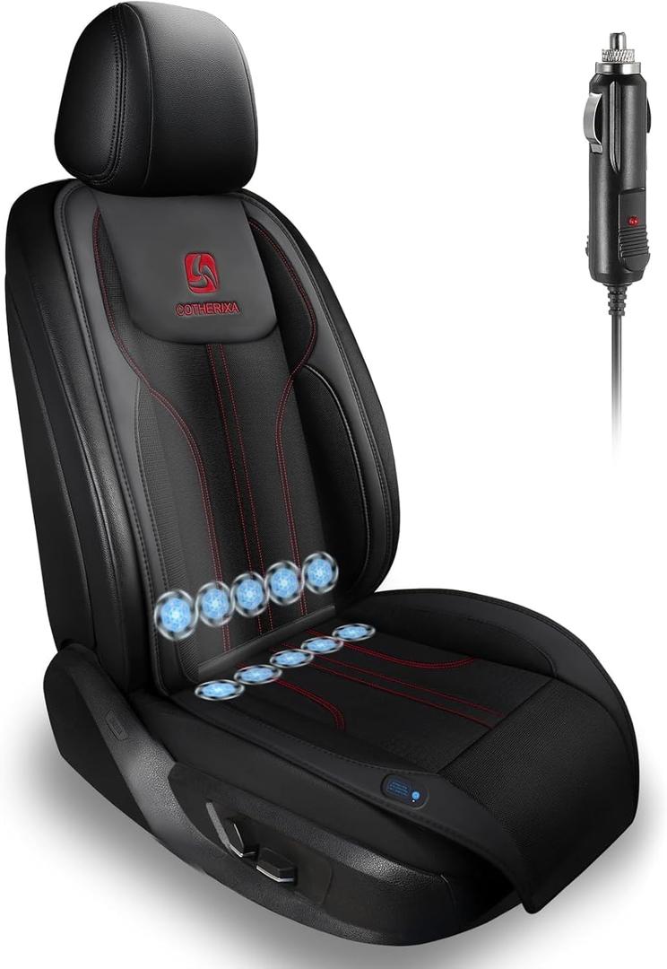 Cooling Car Seat Cushion Front Seat,12V&24V Cooling Seat Cover for Cars with 10 Fans,Rapid Cooling with Automatic Start and Pause Seat Cushion (Black)