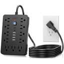 JouleLoom 10 FT Flat Plug Surge Protector Power Strip,11 Multiple AC Outlets with 6 USB Ports (2 USB C), 10 Feet Extension Cord, 1250W/10A, One Touch Switch Button, 17 in 1 Compact powerstrip