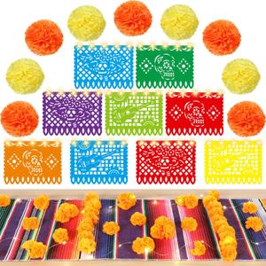 80 Pcs Dia De Los Muertos Altar Ofrenda Decoration Mexican Table Runner Banner Marigold Flower for Ofrenda Altar Day of Dead Cinco de Mayo Decoration(Orange Yellow)