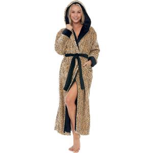 Alexander Del Rossa Plush Fleece Robe for Women, Long Hooded Bathrobe with Hood, Plus Size (L)