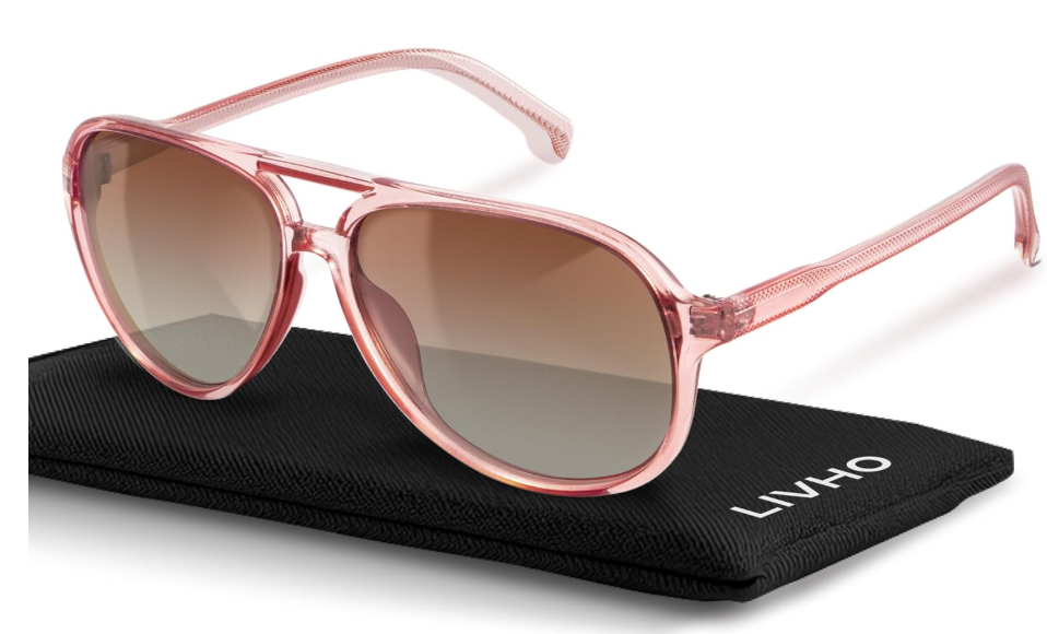 livho Trendy Polarized Aviator Sunglasses Women Men, Retro Sun Glasses for Women Men 2025, Oversized UV Protection Shades (Pink/Brown)
