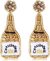 Beaded Earrings Champagne Bottle Drop Dangle Earrings Handmade Champagne Earrings Fashion Jewelry