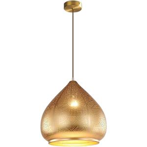 Farmhouse Vintage Pendant Light Fixture Metal Iron Moroccan Chandelier Hanging Lamp Kitchen Island Retro Ceiling Pendant lamp Loft Hollow Design Adjustable Cord Pnedant Lighting (Gold)