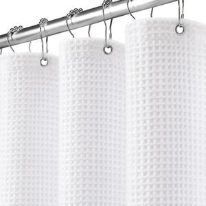 Waffle Weave Shower Curtain - White Cotton Fabric Texture Heavyweight Shower Curtain for Bathroom, Washable, 72Wx72L