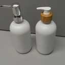 White Soap Dispenser, 2 Pack Plastic Bathroom Hand Soap and Lotion Dispenser Set with Bamboo Pump, 17 Fl Oz Hand and Dish Soap Dispensers Set for Kitchen, Refillable Liquid Soap Bottles