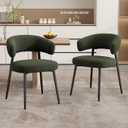 Dining Chairs Set of 2, Mid Century Modern Kitchen Chairs, Boucle Upholstered Dining Chair with Curved Backrest & Metal Legs for Kitchen Dining Room, Green