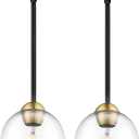 Emak 2 Pack Black and Gold Pendant Light Fixtures, Modern 7 Inch Globe Pendant Lights Kitchen Island with Clear Glass Shade, 1 Light Hanging Lights for Kitchen, Bedroom, Bathroom, PL119-BKBGD-2PK
