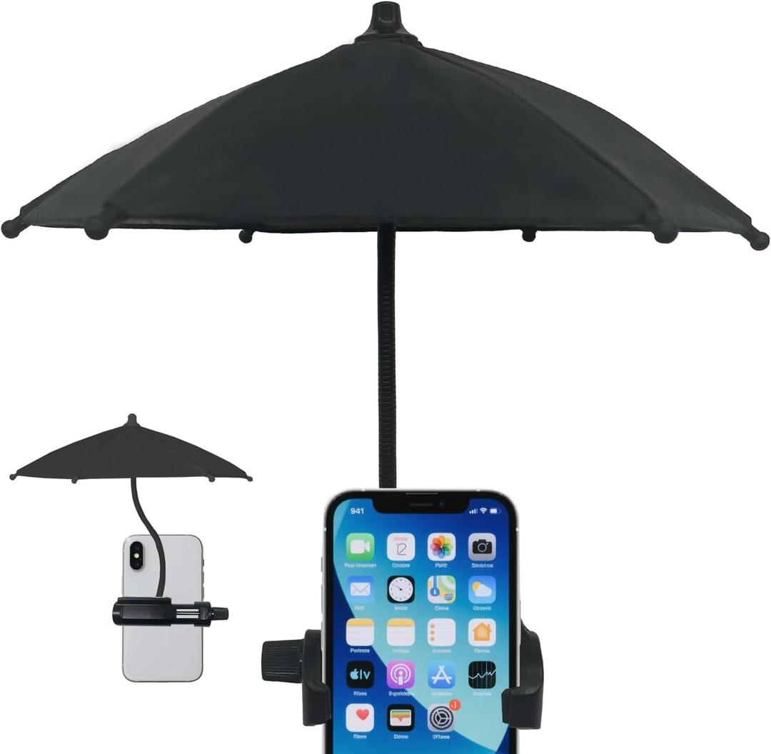 Phone Umbrella for Sun Strong Clip Cellphone Sunshade Shield Outdoor Phone Sun Shade Shield Car Navigation Shade Visor - Rain protector - Umbrella for all types of phones (Black)