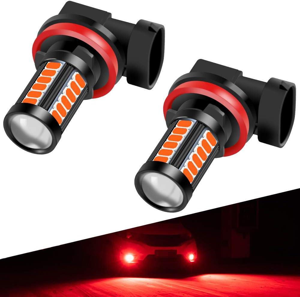 H8 H9 H11 LED Fog Light Bulbs DRL 2800 Lumens Xtreme Super Bright 5730 33-SMD 12V LED Bulbs Replacement for Cars, Trucks, 6000K Xenon Red