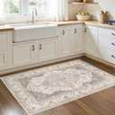3x5 Washable Entryway Rug: Non-Slip Soft Indoor Throw Area Rug for Living Room Bedroom Kitchen, Boho Floral Distressed Durable Carpet for Hallway Bathroom Laundry Home Decor (Brown/Beige)