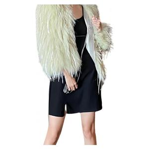 Women's Fashion Cropped Faux Fur Jacket Long Sleeve Open(XXL)