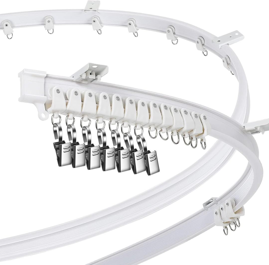Jetec Curved Ceiling Curtain Track 2 m/ 6.6 ft Bendable Mount for Curtain Rail Bunk Bed Bay Window Room Divider Flexible Straight (White)