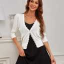 GRACE KARIN Womens Sweater Cropped Cardigan Knit Shrugs for Dresses Tops Button Down Lightweight Soft (Small, White)