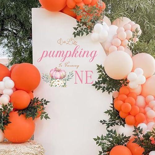 Our Little Pumpkin is Turning One Decal - Fall Pumpkin 1st Birthday Party Decorations Decal, Halloween First Birthday Party Decor for Backdrop, Ballon Arch, Cake Smash (Pink)