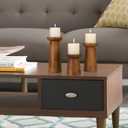 Pillar Candle Holders Set of 3 Wooden Candle Holders Decorative Wood Candlestick Holders for Living Room, Table Centerpiece for Wedding, Christmas, Party, Home - 4", 6", 8"