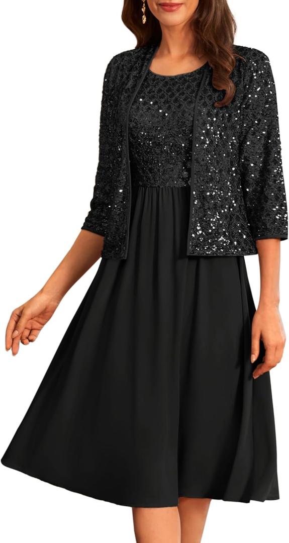 GRACE KARIN 2025 Mother of The Bride Dresses Wedding Guest Party Dress Two Piece Dress (Small, Black)