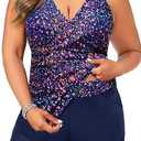 Daci Plus Size Tankini Swimsuit for Women - Two Piece Tummy Control Bathing Suit Tankini Top with Two Pockets Shorts,XXL