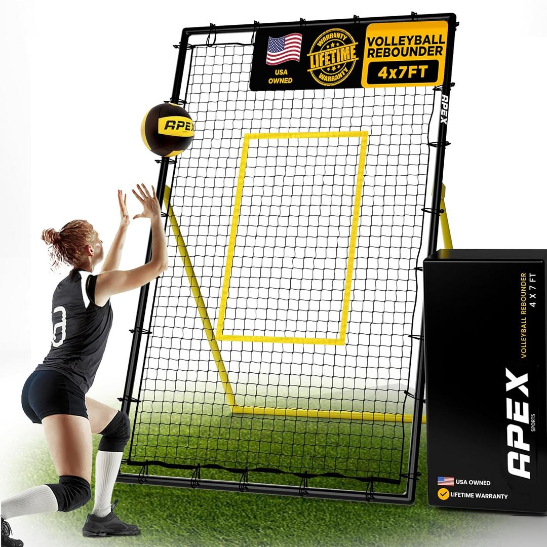 Apex Sports Adjustable Volleyball Rebounder Net 7x4 ft Bounce Back Training Equipment with Angle Customization for Practicing Volleying, Bumping, Spiking Durable & Portable with Travel Bag