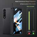 for Samsung Galaxy Z-Fold-4 Case, Support All Magsafe Accessories, Leather Back, Generic Stylus Include & Removable S Pen Holder, Hinge Protection, Screen Protector Cover 5G - Black