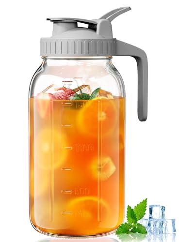 OneDream Glass Pitcher with Lid, 64 oz Large Mason Jar Wide Mouth, Sun Tea Glass Jar for Outside, Iced Tea Pitcher for Cold Beverages, Breast Milk, and Home Entertaining