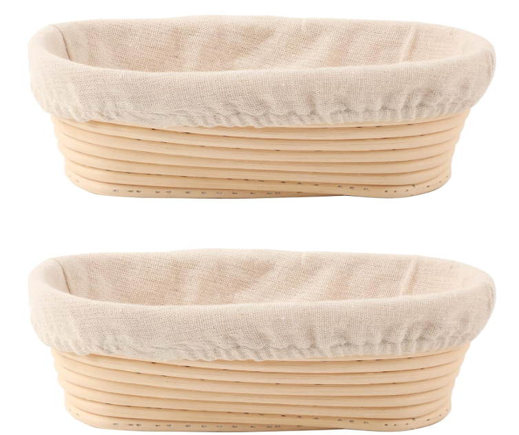 DOYOLLA Bread Proofing Baskets Set of 2 10 inch Oval Shaped Dough Proofing Bowls w/Liners Perfect for Professional & Home Sourdough Bread Baking