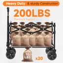 25" L Collapsible Wagon Cart Foldable, 200lbs Weight Capacity 80L Folding Beach Wagons with All-Terrain Wheels, Utility Carts for Groceries, Shopping, Camping, Sports - Black