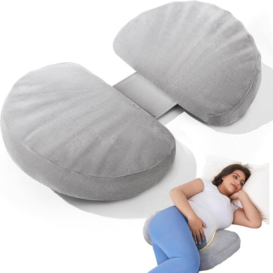 Pregnancy Pillow for Sleeping Memory Foam Pillow for Side Sleeper, Maternity Pillow Support for Back, Belly, HIPS for Pregnant Women, Portable and Adjustable Travel Wedge Velvet Grey