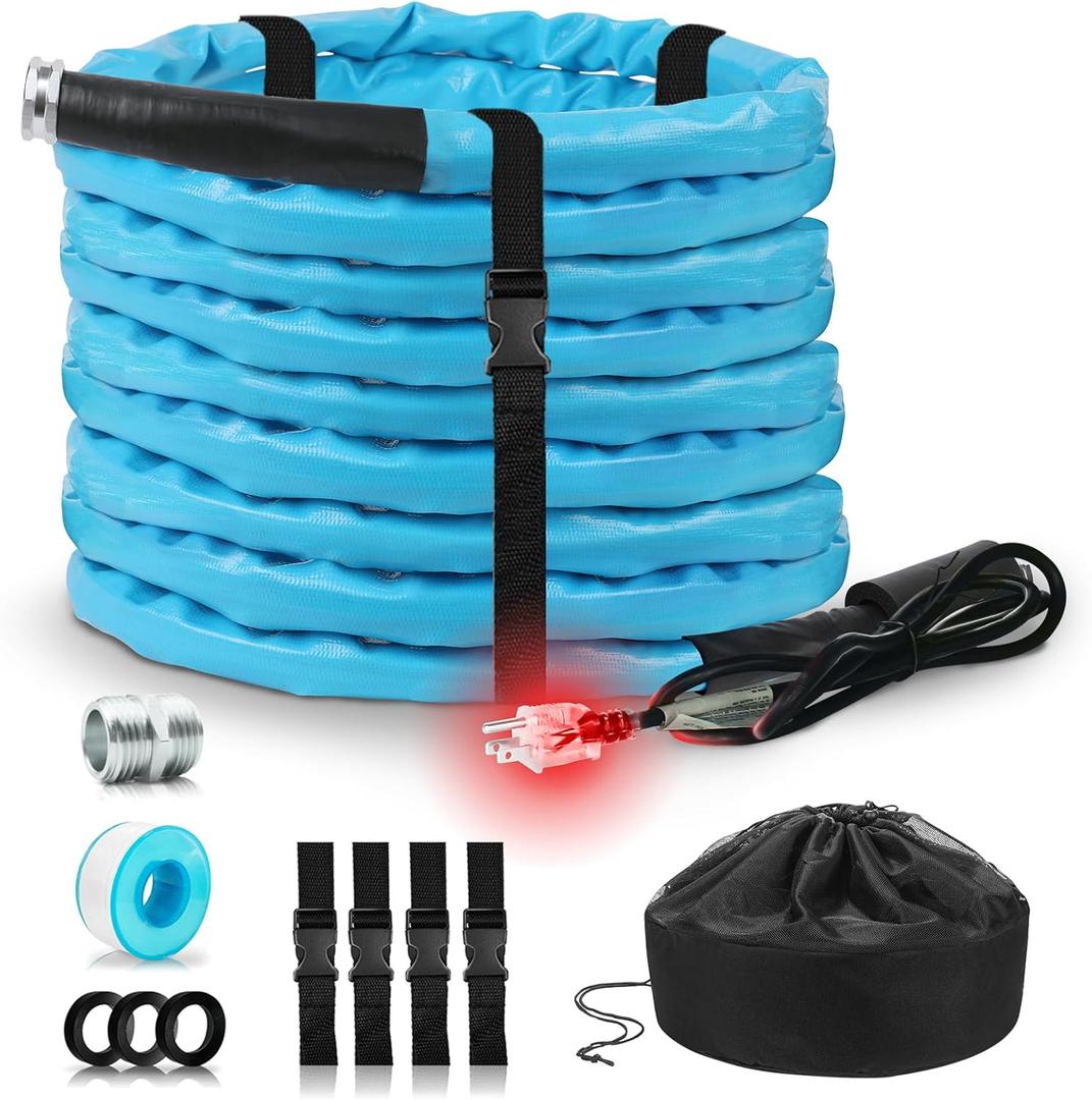 OEBLD Heated Water Hose for Rv (100ft L x 5/8"ID) 4.0 Upgraded Function with Energy Saving Thermostat to Keep Drinking Water Running in down to -45, Designed for Campers,with Storage Bag, Anti-Freeze