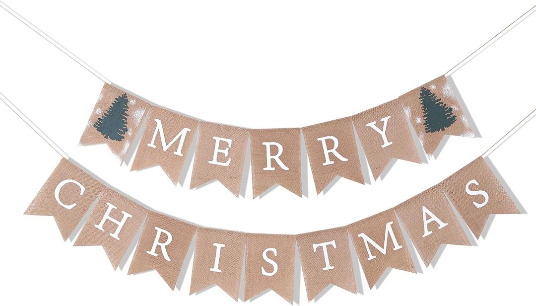 Christmas Banner - Merry Christmas Burlap Banner Party Photo Props Home Decoratios
