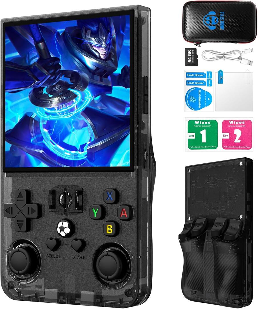 R36MAX Retro Handheld Game Console, 4.0 Inch 720x720 IPS Screen, Built-in 18, 000+ Classic Game, Portable Hand Held Open Source Linux System, 4000mAh Battery Retro Gaming Console(Black 64GB)