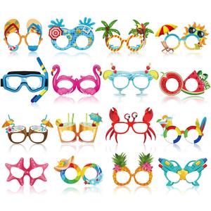 Vinsot 32 Pack Beach Pool Party Eyeglasses Decor Summer Luau Paper Glasses Bulk Hawaiian Sunglasses Frame Tropical Pool Props Photo Booth Props for Summer Beach Luau Party Favor Birthday Decor