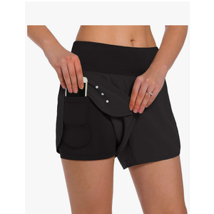 Ksmien Women's 2 in 1 Running Shorts - Lightweight Athletic Workout Gym Yoga Shorts Liner with Phone Pockets, Medium, Black 