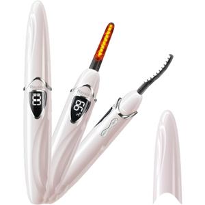 Heated Eyelash Curler, S600 Rechargeable Heated Lash Curler, Eyelash Curler Heated in 8s for Women 24 Hs Lasting Natural Makeup (Pink/Silver, 148MM)