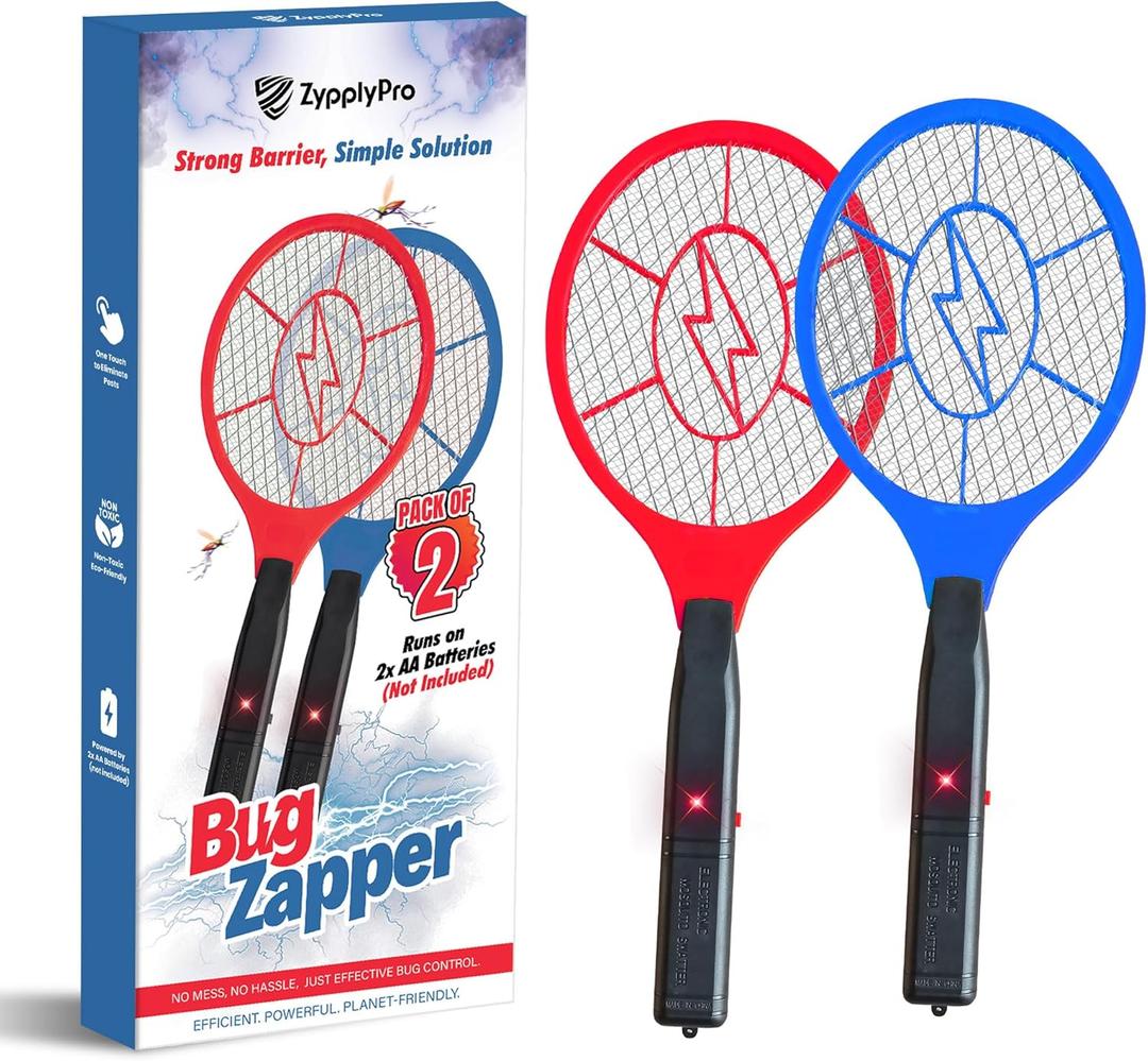 ZypplyPro Pack of 2 Electric Fly Swatter - Bug Zapper Racket with Protective net Layer  Fly Zapper for Indoor & Outdoor Use, Pest Control Mosquito Zapper and Insect Catcher Racket for Home and Patio