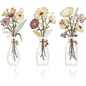 Iron Metal Vase Flower Wall Art Set of 3 - Minimalist Black Floral Decor for Living Room Bedroom Kitchen, Office Garden - Modern Farmhouse Home Decor & Housewarming Gifts 