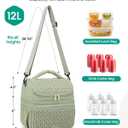 Lunch Box for Women, 12L Insulated Dual Deck & Detachable Divider | 10-Hour Insulation, Spacious Pastel Quilted Puffer Lunch Bag, Dry/Wet Layers, Work School Trip Picnic, 6 Pockets, Lightweight, Green