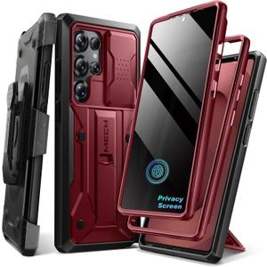 TONGATE for Samsung Galaxy S24 Ultra Case, [with Privacy Screen Protector & Slide Camera Cover] [2 Front Frames] Full-Body Heavy Duty S24 Ultra Phone Case with Stand & Belt Clip Holster, Maroon
