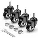HOLKIE Caster Wheels 2 inch with No Brake Stem Casters, 3/8" -16 x 1 (Stem Diameter 3/8", Stem Length 1") Threaded Swivel Casters Set of 4 Heavy Duty Castors Black