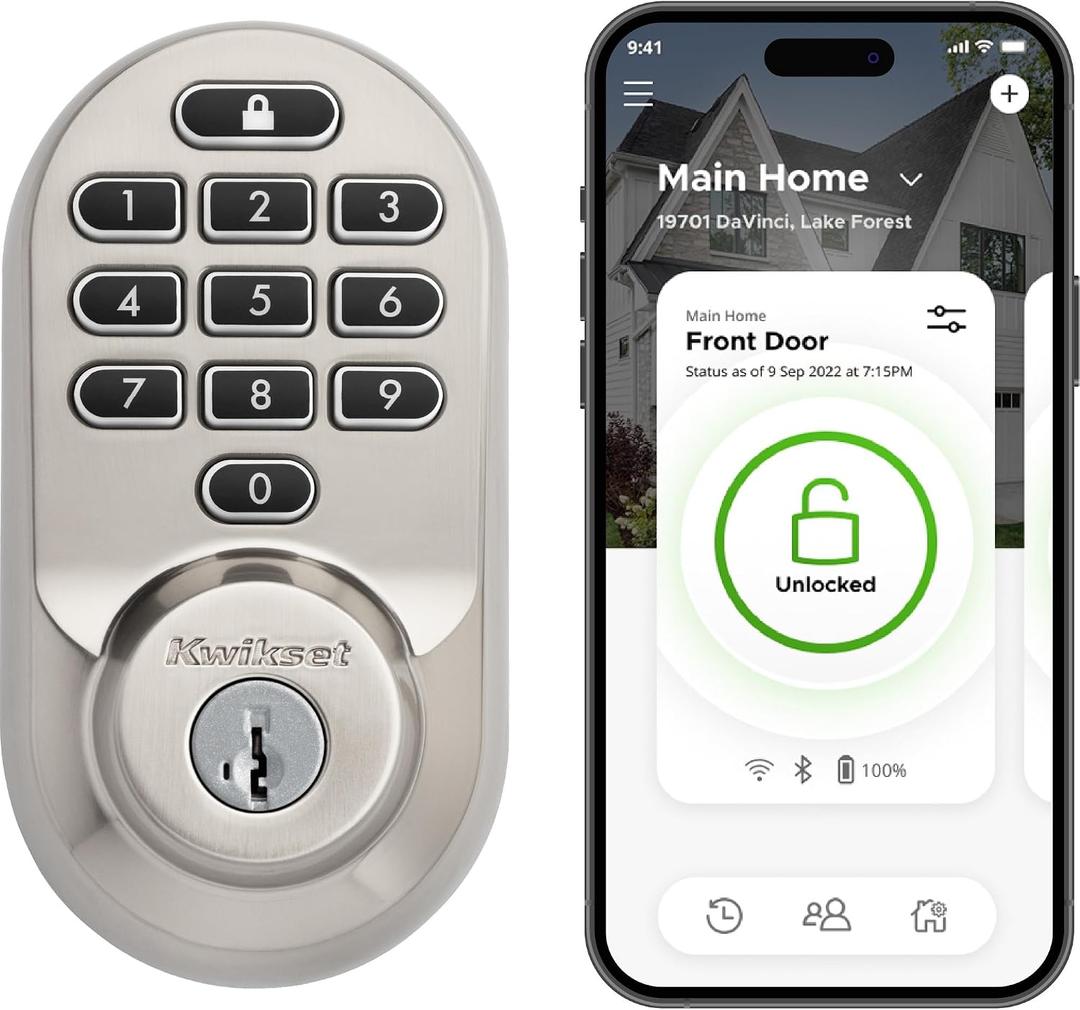 Kwikset Halo Wi-Fi Smart Lock, Keyless Entry Door Deadbolt, Geofence Auto-Unlock, Grade AAA Certified, No Hub Required Easy Install, Satin Nickel, Backlit Keypad