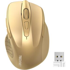 TECKNET Wireless Mouse, 2.4G Ergonomic Optical Mouse, Computer Mouse for Laptop, PC, Computer, Chromebook, Notebook, 6 Buttons, 24 Months Battery Life, 2600 DPI, 5 Adjustment Levels - Gold