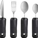 Adaptive Utensils,Easy Grip Silverware,Built Up Bendable Fork,Teaspoon,Tablespoon and Knife for Elderly,Hand Tremors,Arthritis and Parkinson's Patients,4 Piece Set