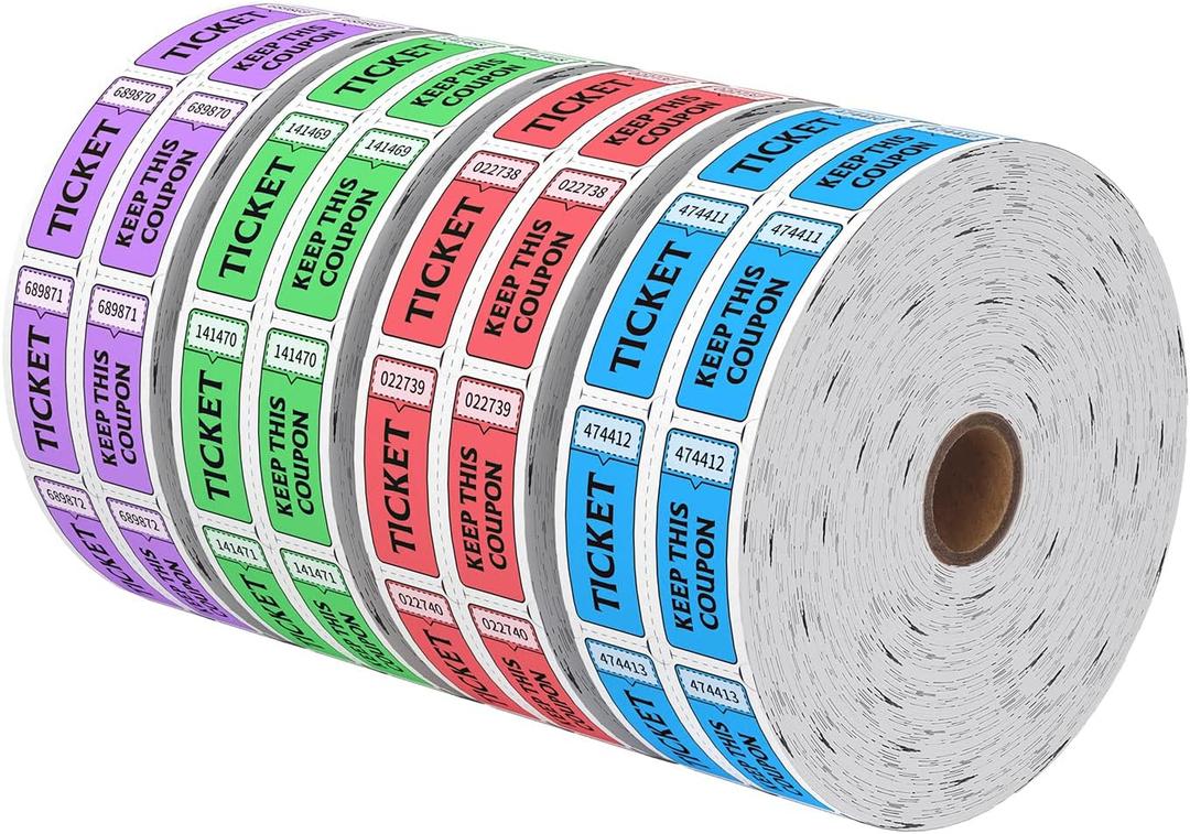 Raffle Tickets Double Roll 8000 Tickets 50/50 Tickets for Events, Entry, Class Reward, Fundraiser & Prizes(Blue, Green, Purple, Red)