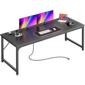PRAISUN 70 x 24 Inch Computer Desk with Power Outlets & USB-C, Black, 71 Inch