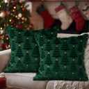 Lanpn Christmas 14x14 Throw Pillow Covers Set of 2, Winter Star Chrismas Tree Throw Pillow Cases Soft Plush Faux Fur Wool 14 x 14 Winter Cushion Cover for Indoor Home Bedroom Couch Sofa Decor (Green)