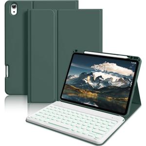 kenke Keyboard Case for iPad Air 11 Inch (M3) 2025 / (M2) 2024, iPad Air 5th/4th Generation 10.9 Inch 2022/2020, Stand Cover with Pencil Holder 7 Color Backlit Detachable Wireless Keyboard, Dark Green