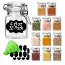 ComSaf 4 oz Glass Jars with Lid, Set of 12 Mini Airtight Glass Jars, Spice Jars, Small Mason Jar, Canning Jar Square with Seal Wire Clip Fastening, Labels & Funnels for Jam, Honey, Kitchen, Wedding