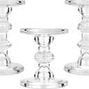 CHILL RECIPE Glass Candle Holder Set of 3, Big Heavy Tall Crystal Candlestick Holder for Pillar Candles Taper Candles, Christmas Decoration Wedding Table Dinning Church Centerpiece (Clear)